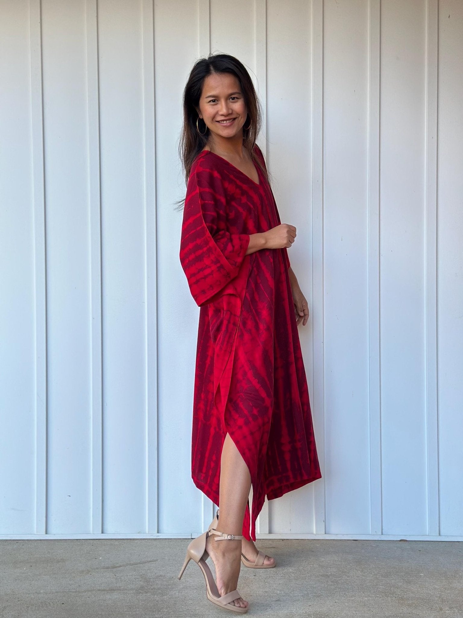 Mala Handworks  Mala Kaftan in Red and Merlot Tie Dye