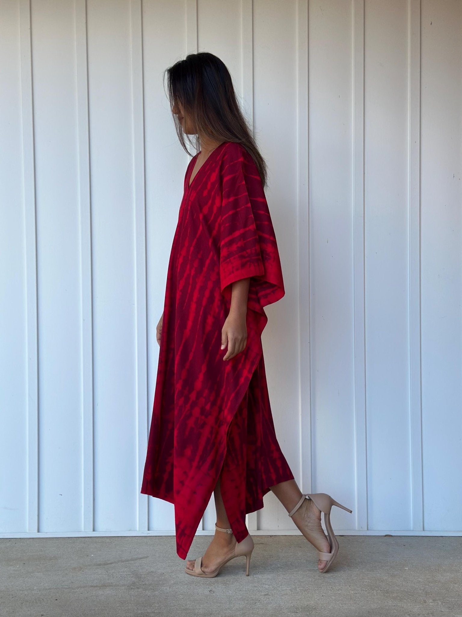 Mala Handworks  Mala Kaftan in Red and Merlot Tie Dye