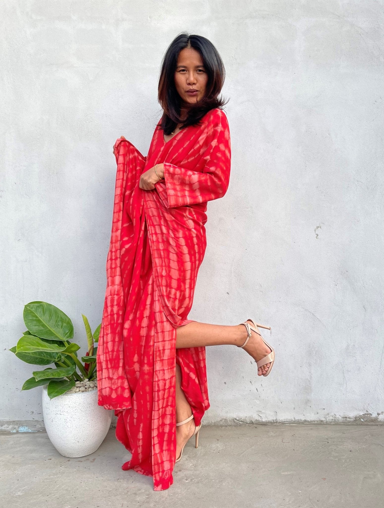 MALA handworks Mala Kaftan in Red and Pink Tie Dye