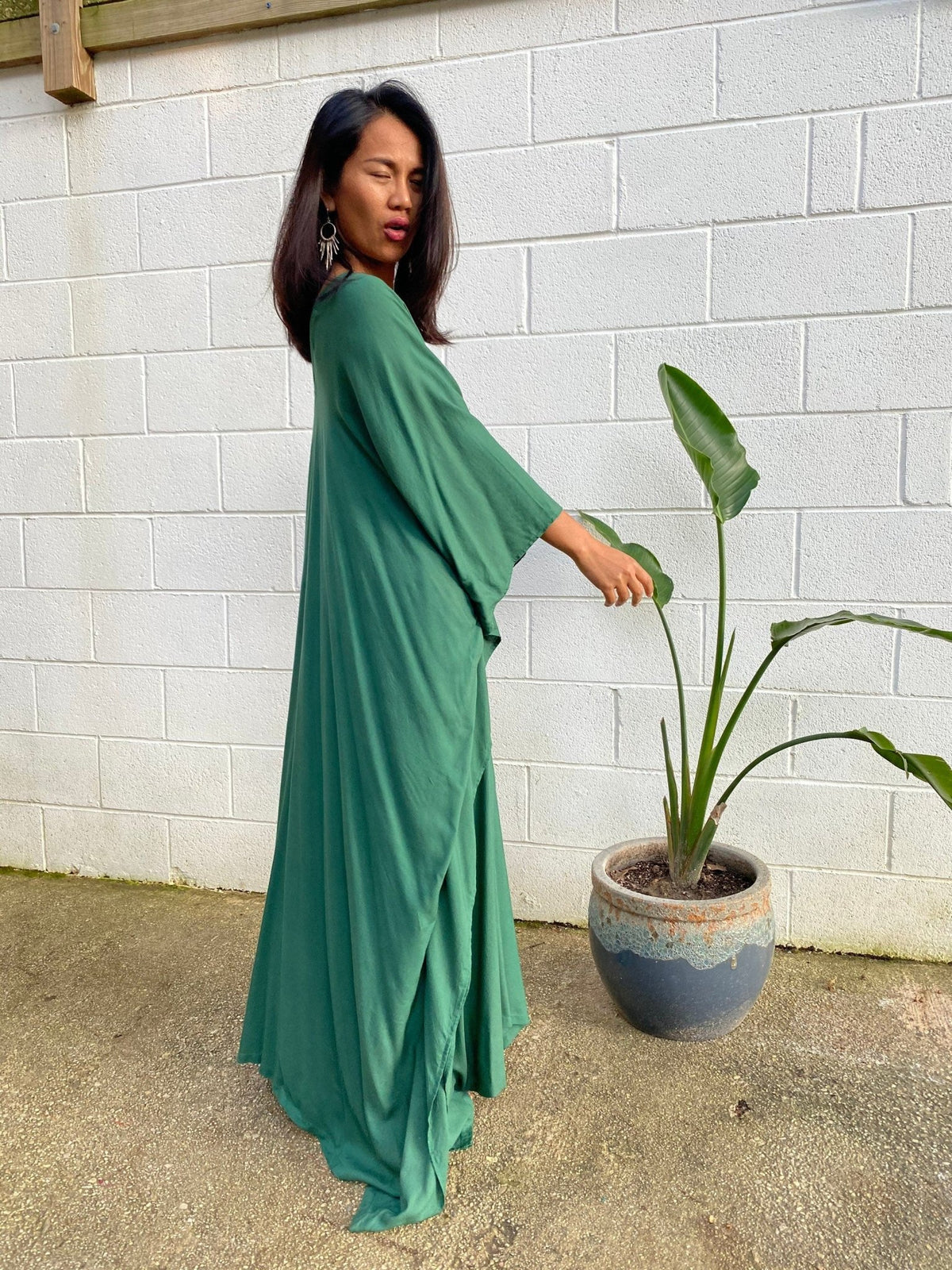 Mala Handworks  Mala Kaftan in Solid Jade Green