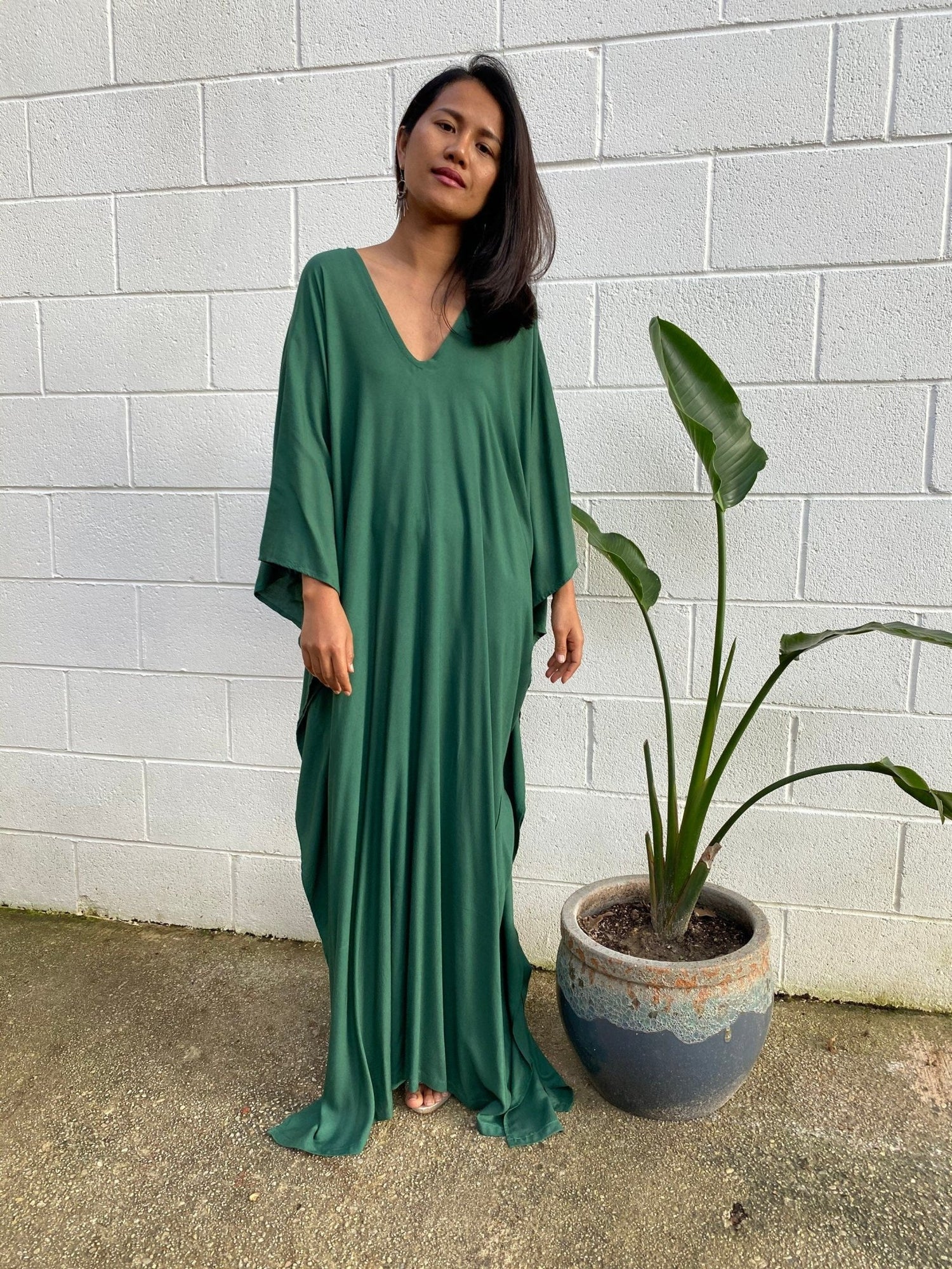 Mala Handworks  Mala Kaftan in Solid Jade Green