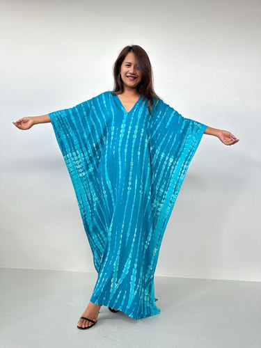 MALA handworks Mala Kaftan in Teal Aqua Blue with off White Tie Dye