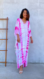 MALA handworks  Mala Kaftan in White and Pink Tie Dye