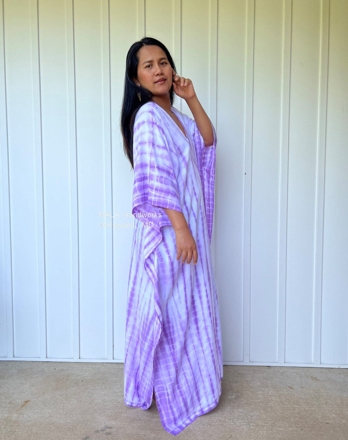 MALA handworks  Mala Kaftan in White and Purple Tie Dye