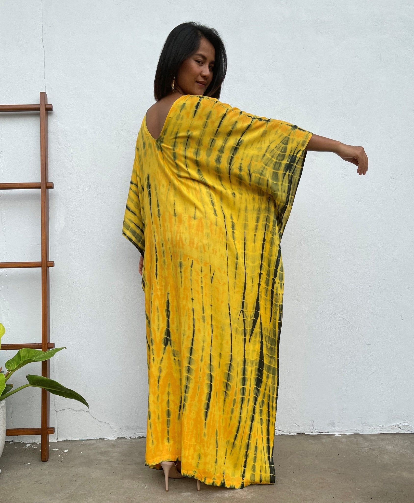 MALA handworks Mala Kaftan in Yellow and Black Tie Dye