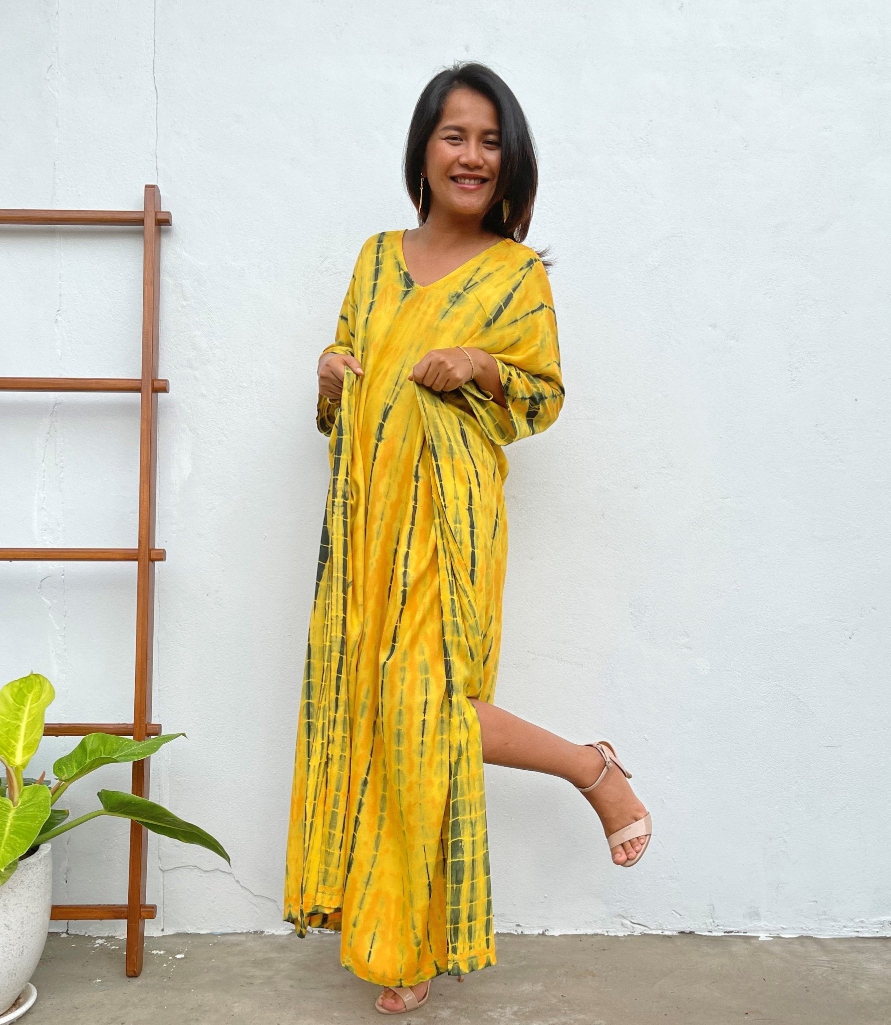 MALA handworks Mala Kaftan in Yellow and Black Tie Dye