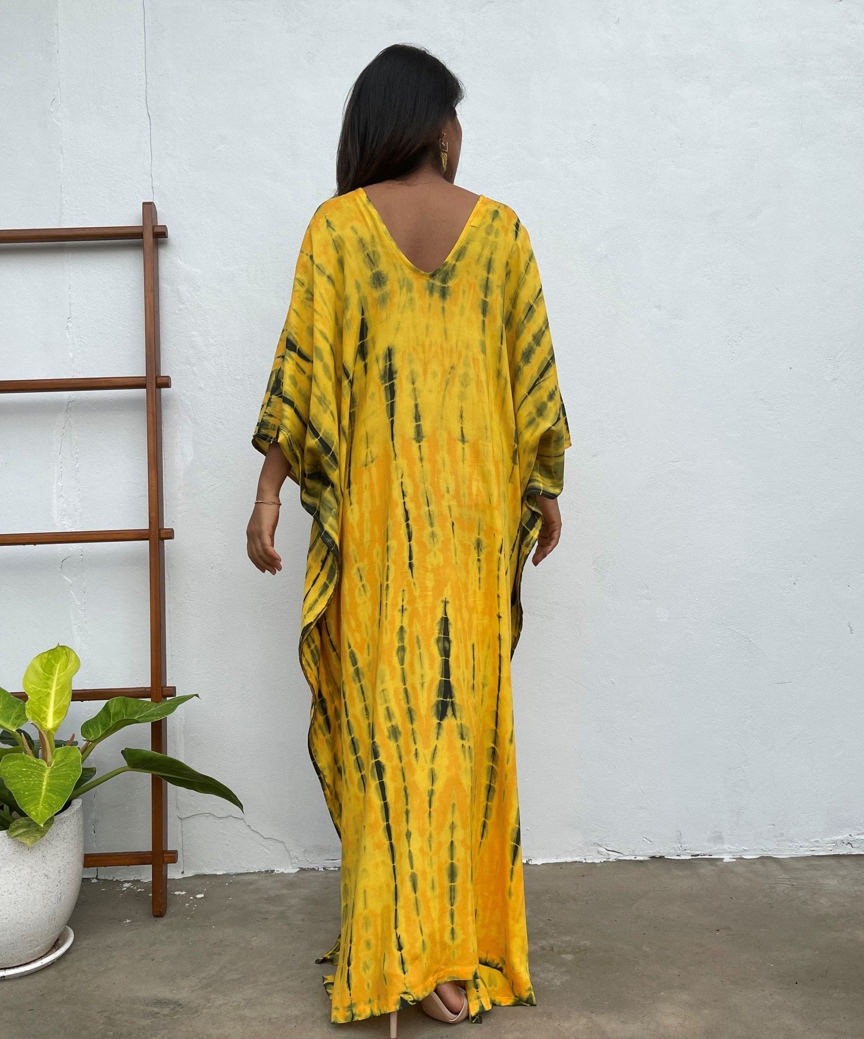 MALA handworks Mala Kaftan in Yellow and Black Tie Dye