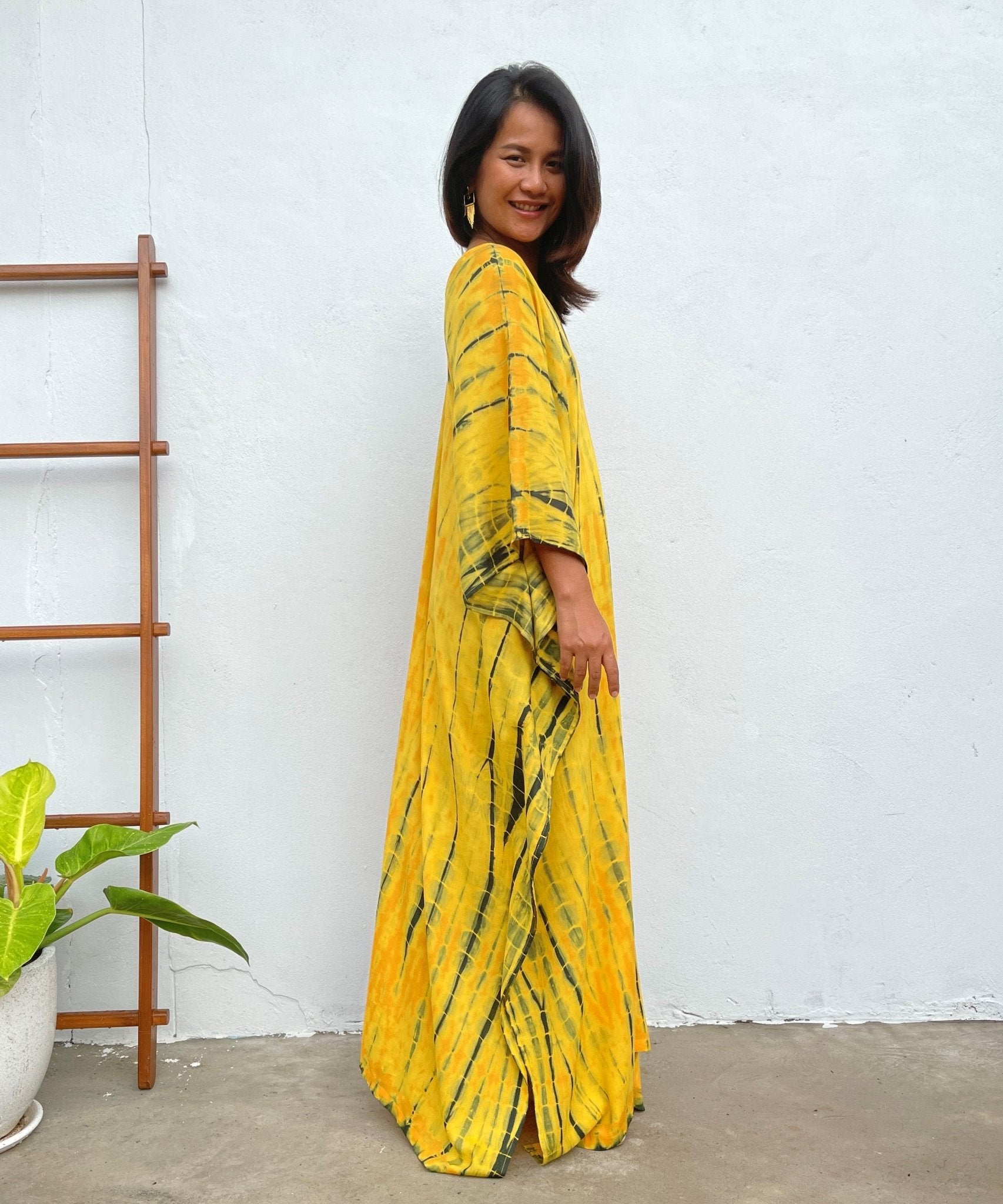 MALA handworks Mala Kaftan in Yellow and Black Tie Dye