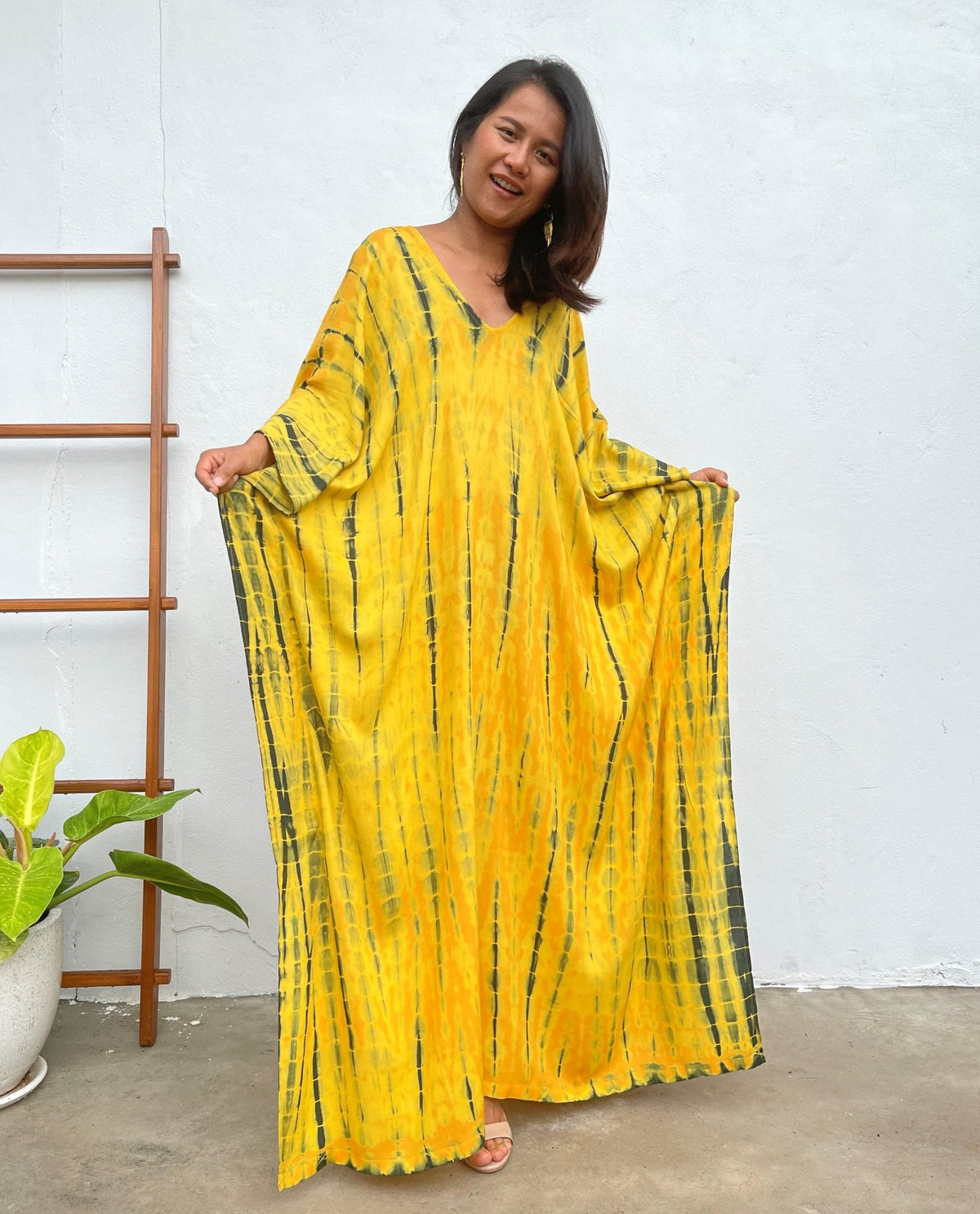 MALA handworks Mala Kaftan in Yellow and Black Tie Dye