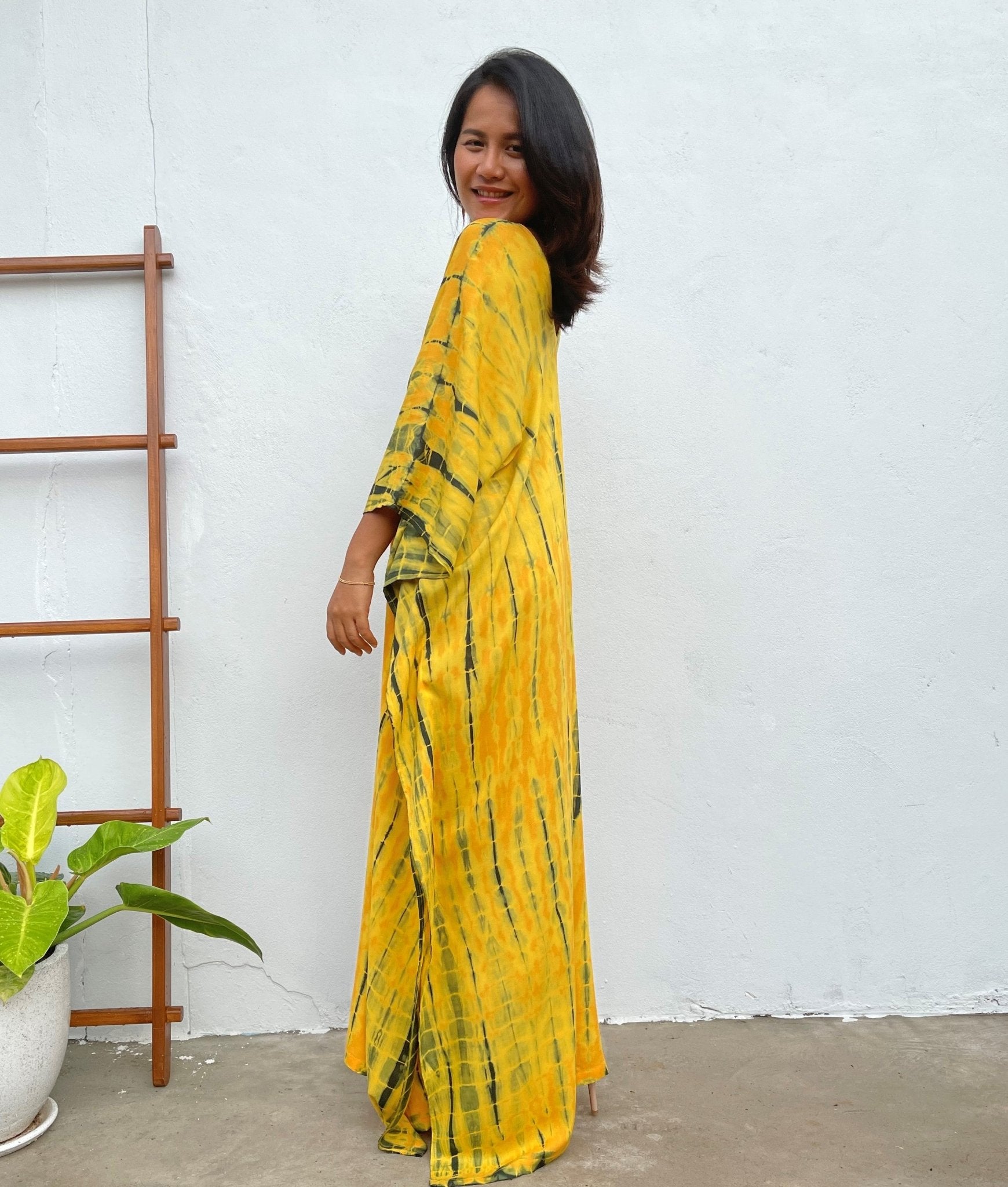 MALA handworks Mala Kaftan in Yellow and Black Tie Dye