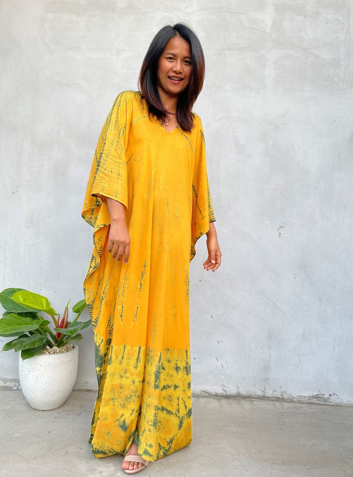 MALA handworks Mala Kaftan in Yellow and Green Tie Dye