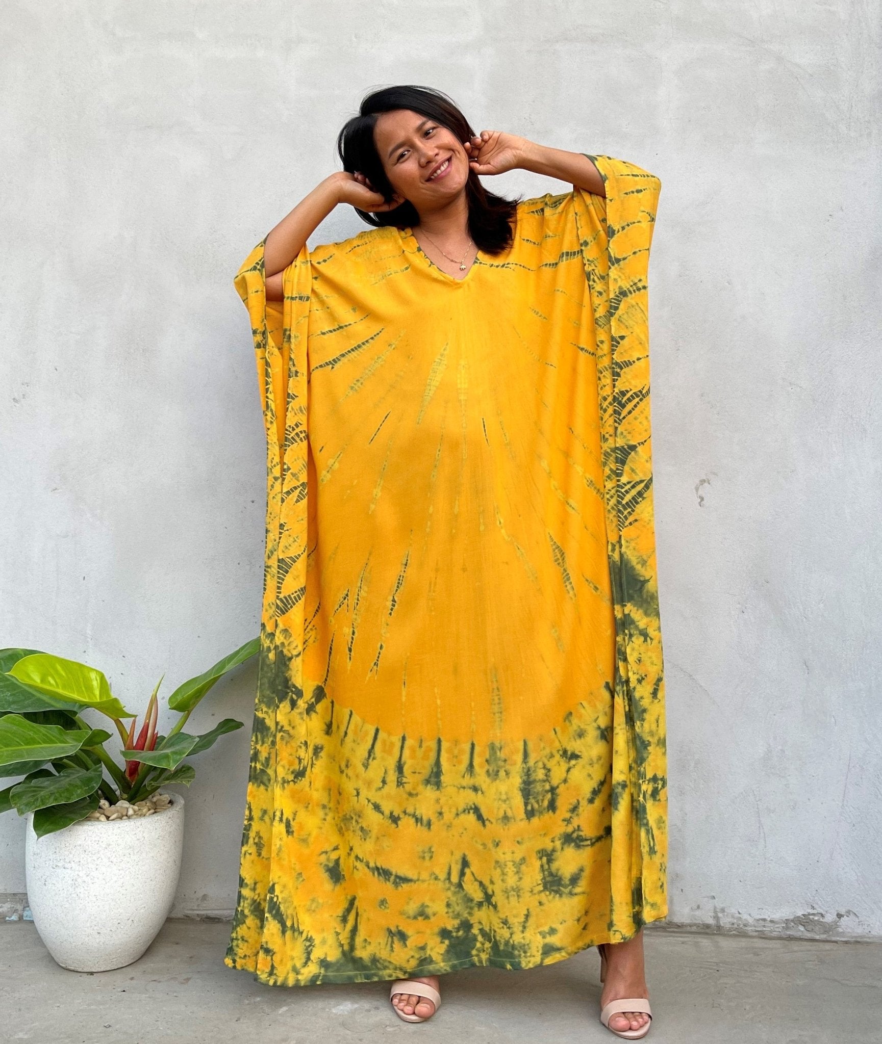 MALA handworks Mala Kaftan in Yellow and Green Tie Dye