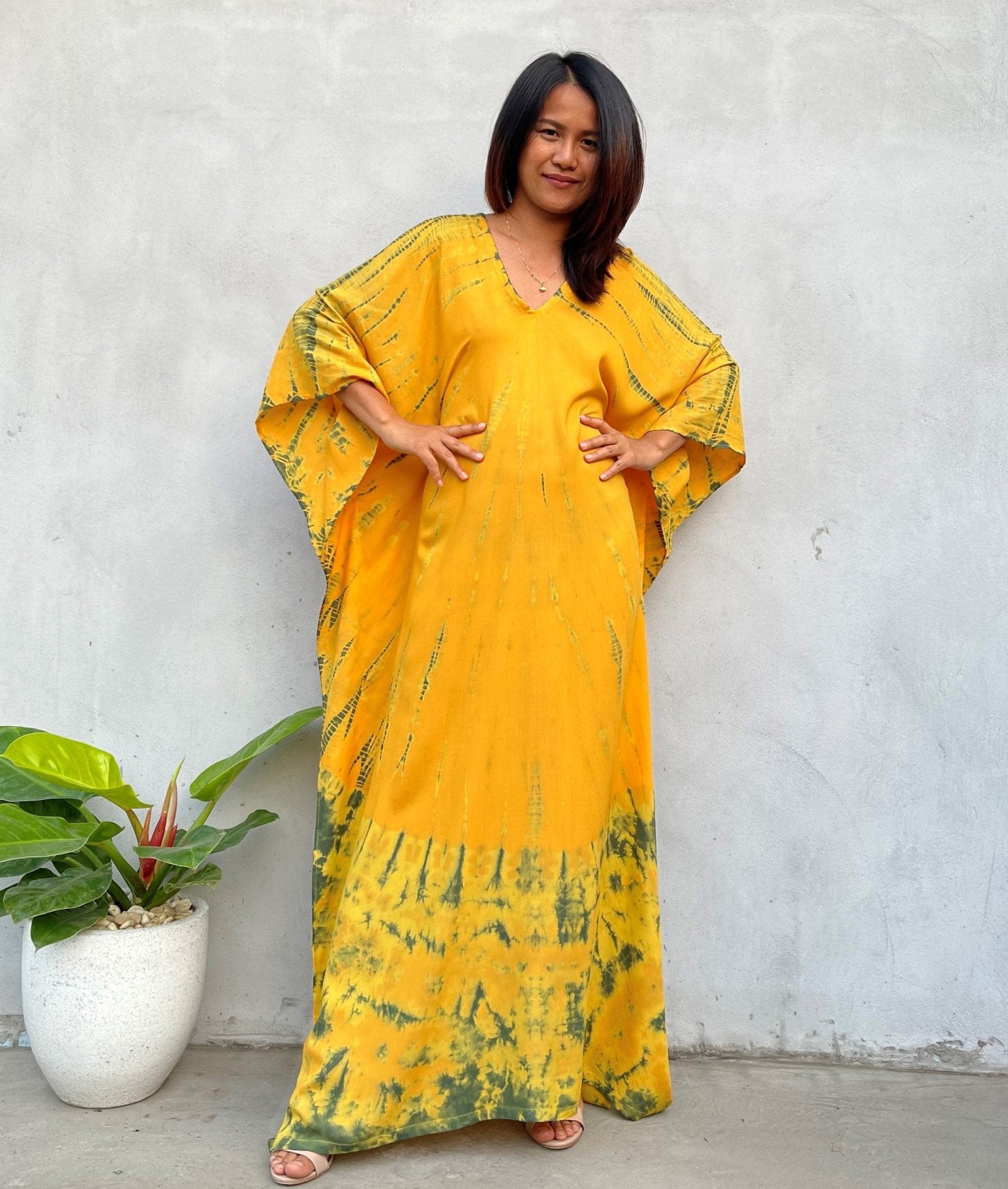 MALA handworks Mala Kaftan in Yellow and Green Tie Dye
