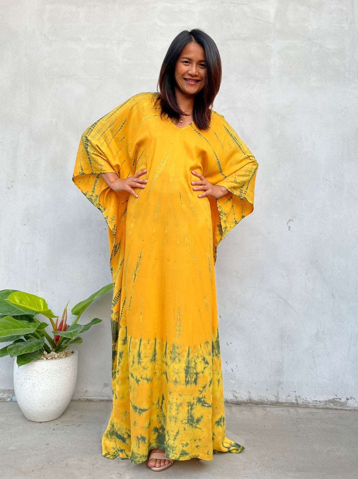 MALA handworks Mala Kaftan in Yellow and Green Tie Dye