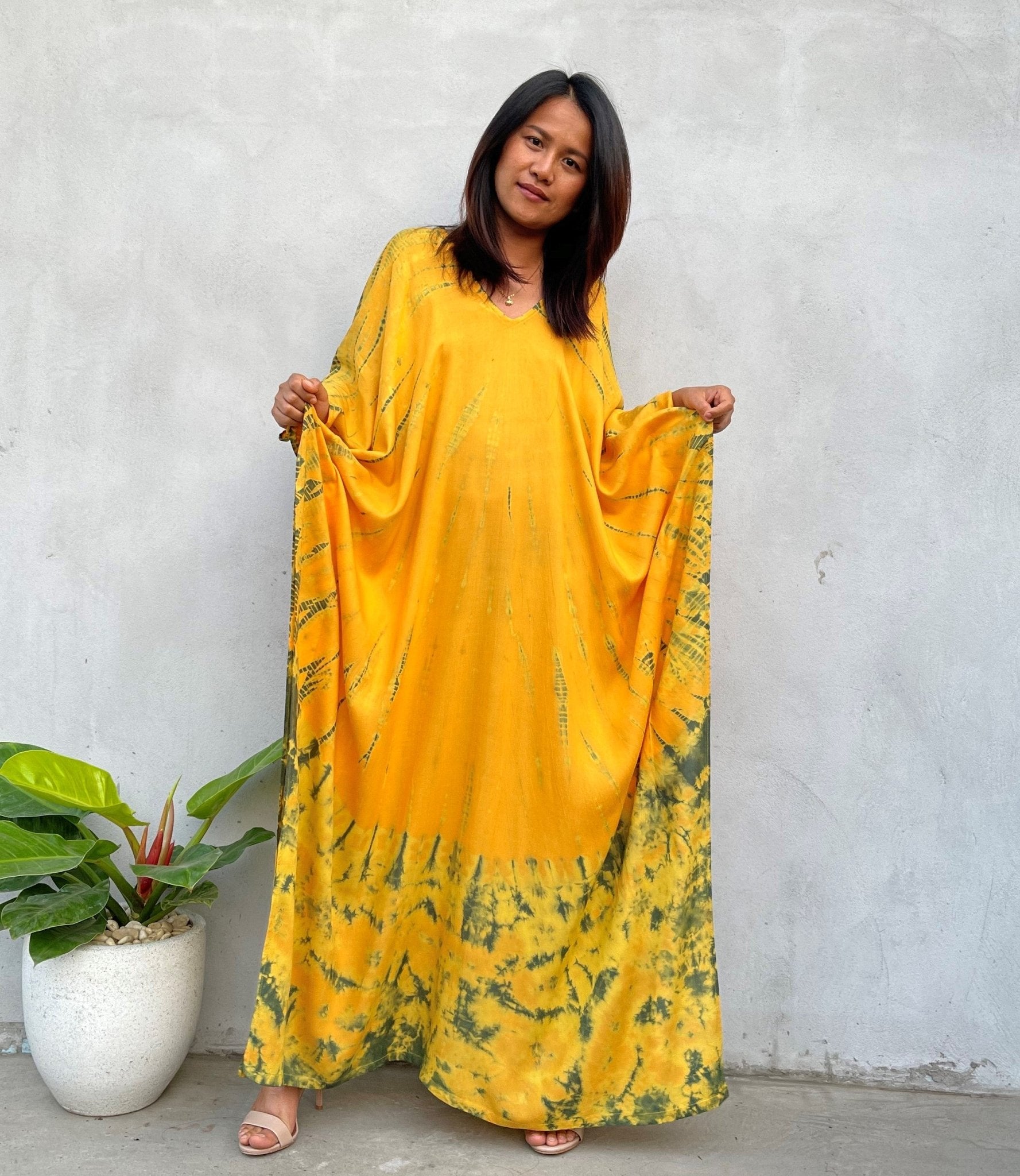 MALA handworks Mala Kaftan in Yellow and Green Tie Dye