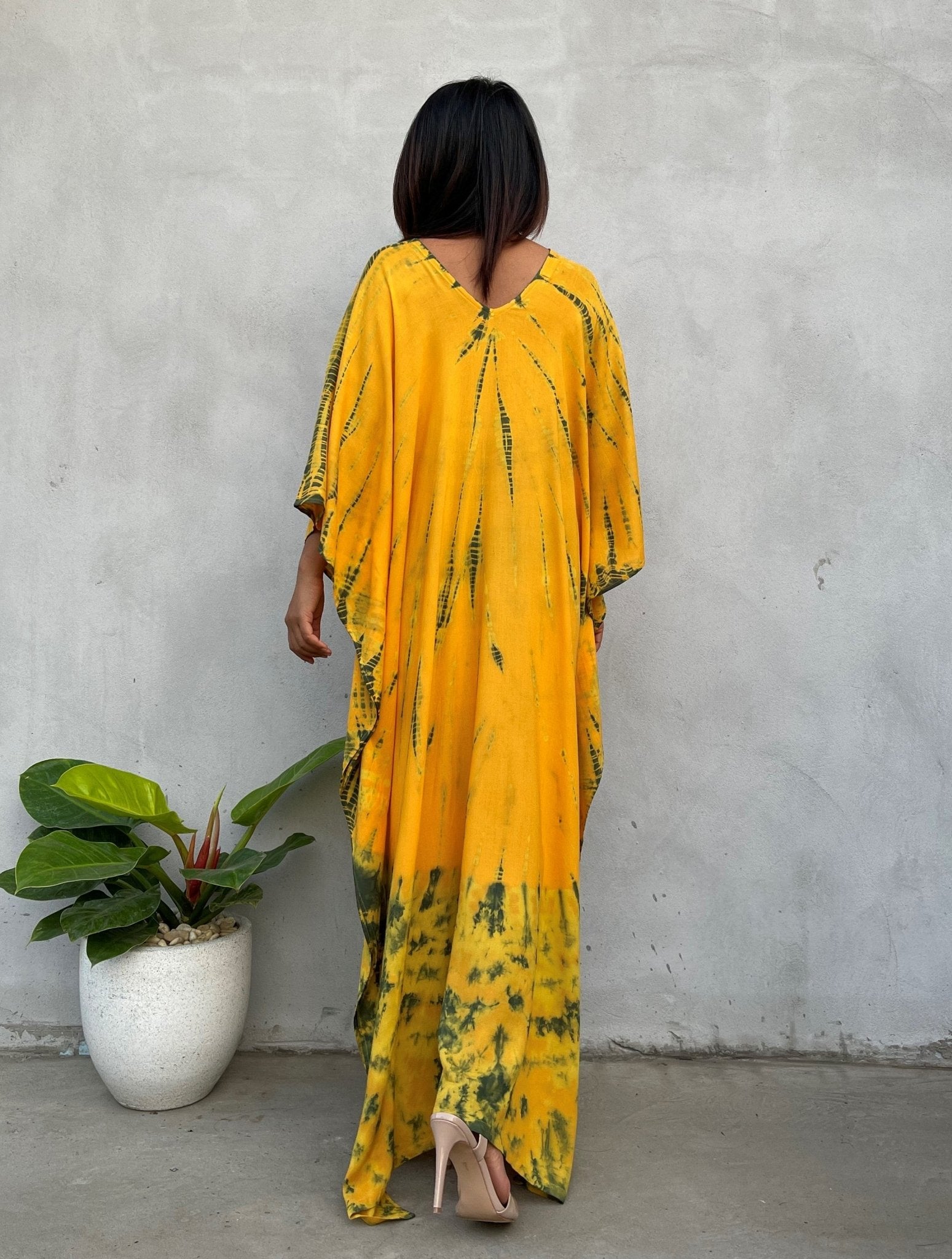 MALA handworks Mala Kaftan in Yellow and Green Tie Dye