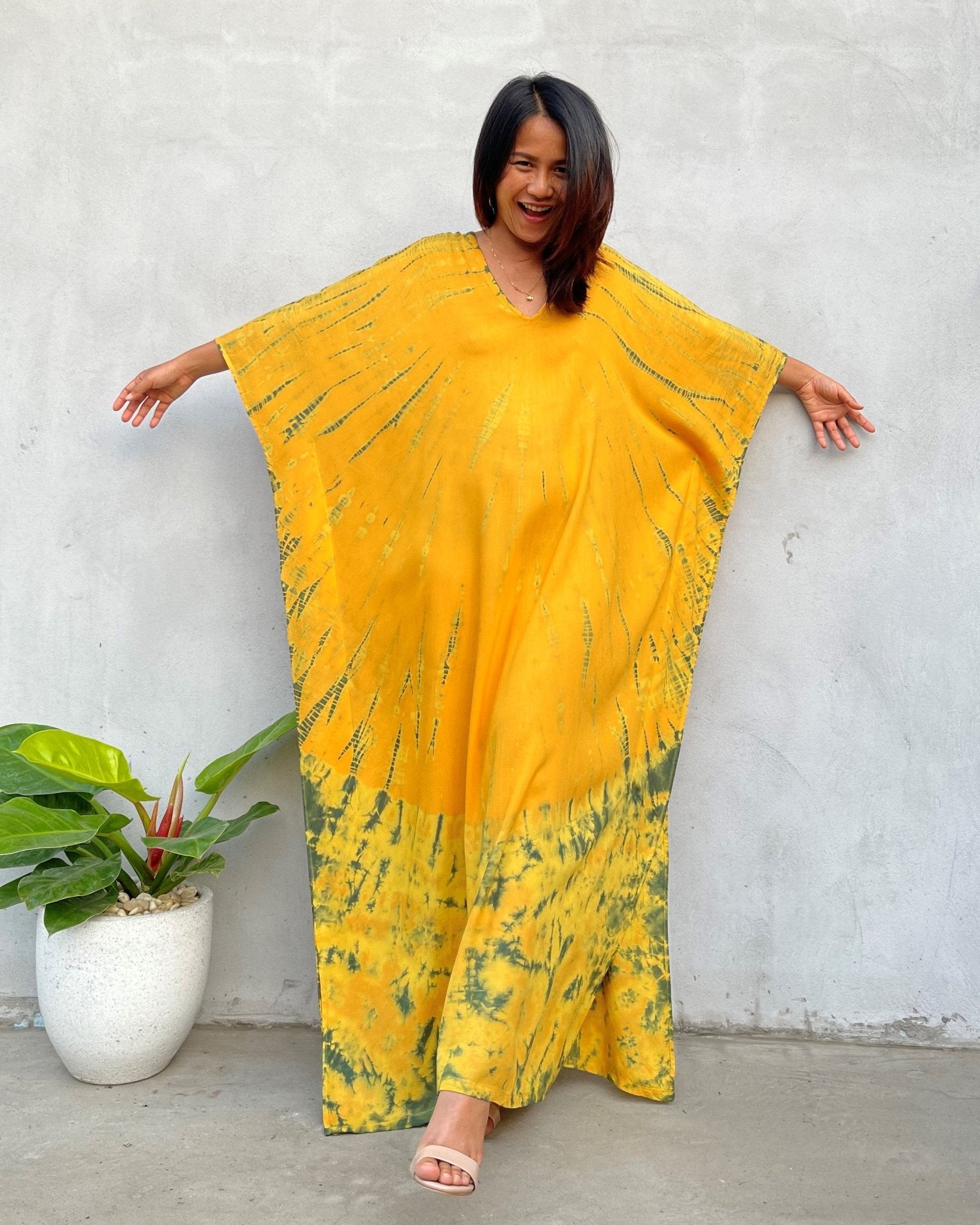 MALA handworks Mala Kaftan in Yellow and Green Tie Dye