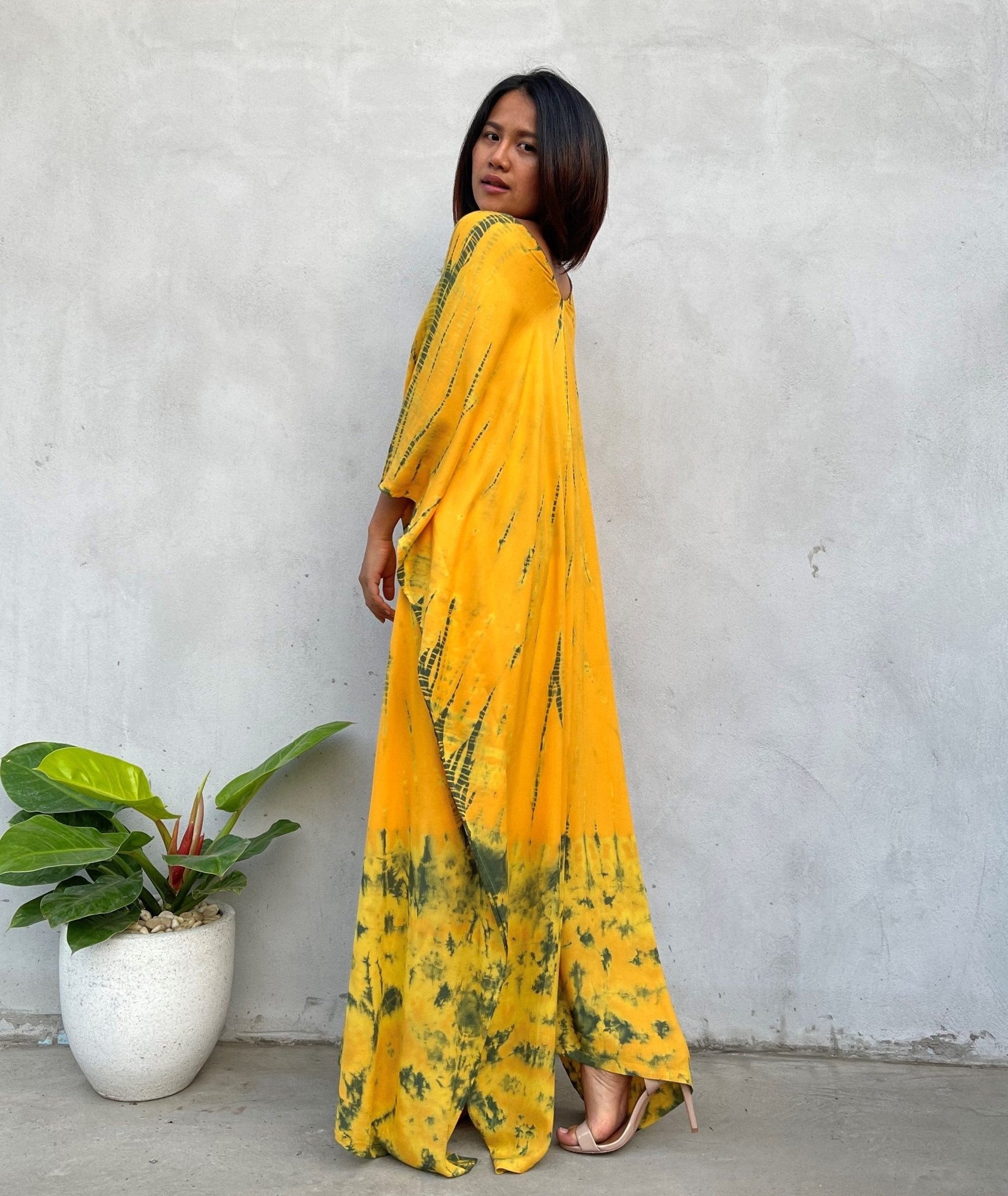 MALA handworks Mala Kaftan in Yellow and Green Tie Dye