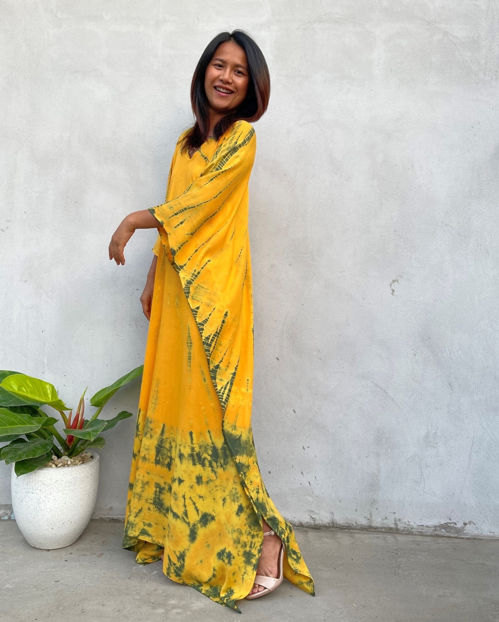 MALA handworks Mala Kaftan in Yellow and Green Tie Dye