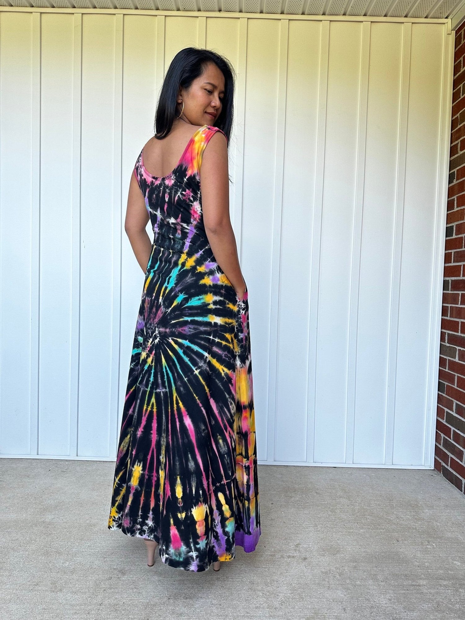MALA handworks  Maya Dress in Black and Rainbow Tie Dye
