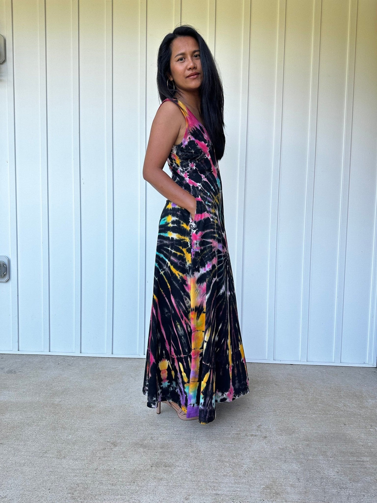 MALA handworks  Maya Dress in Black and Rainbow Tie Dye