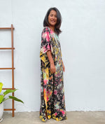 MALA handworks Mia Boat Neck Kaftan in Black and Rainbow Tie Dye
