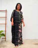 MALA handworks Mia Boat Neck Kaftan in Black and Rainbow Tie Dye