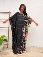 MALA handworks Mia Boat Neck Kaftan in Black and Rainbow Tie Dye