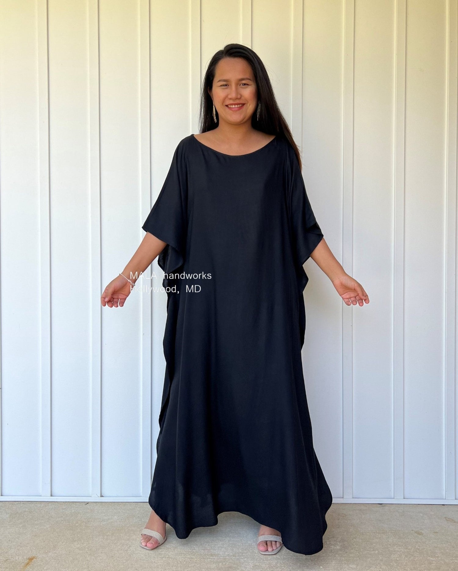 MALA handworks  Mia Boat Neck Kaftan in Black