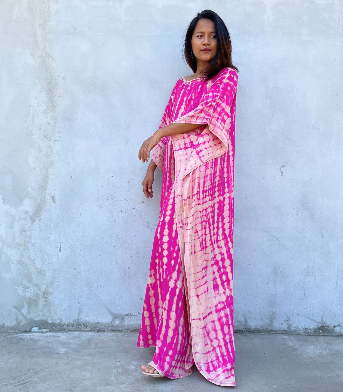 MALA handworks Mia Boat Neck Kaftan in Fuchsia and Pink Tie Dye