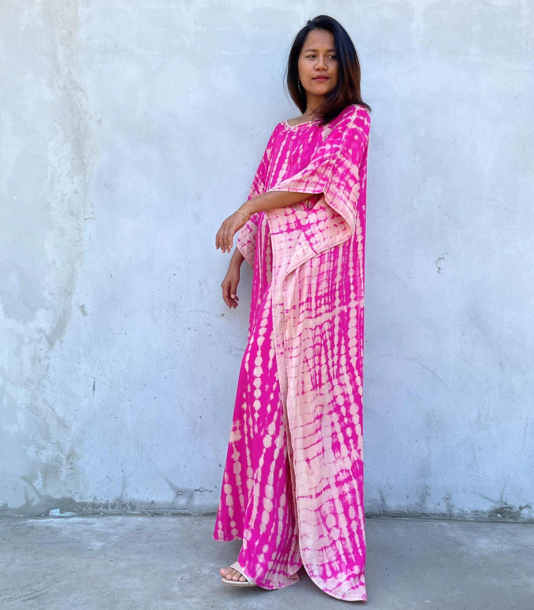 MALA handworks Mia Boat Neck Kaftan in Fuchsia and Pink Tie Dye