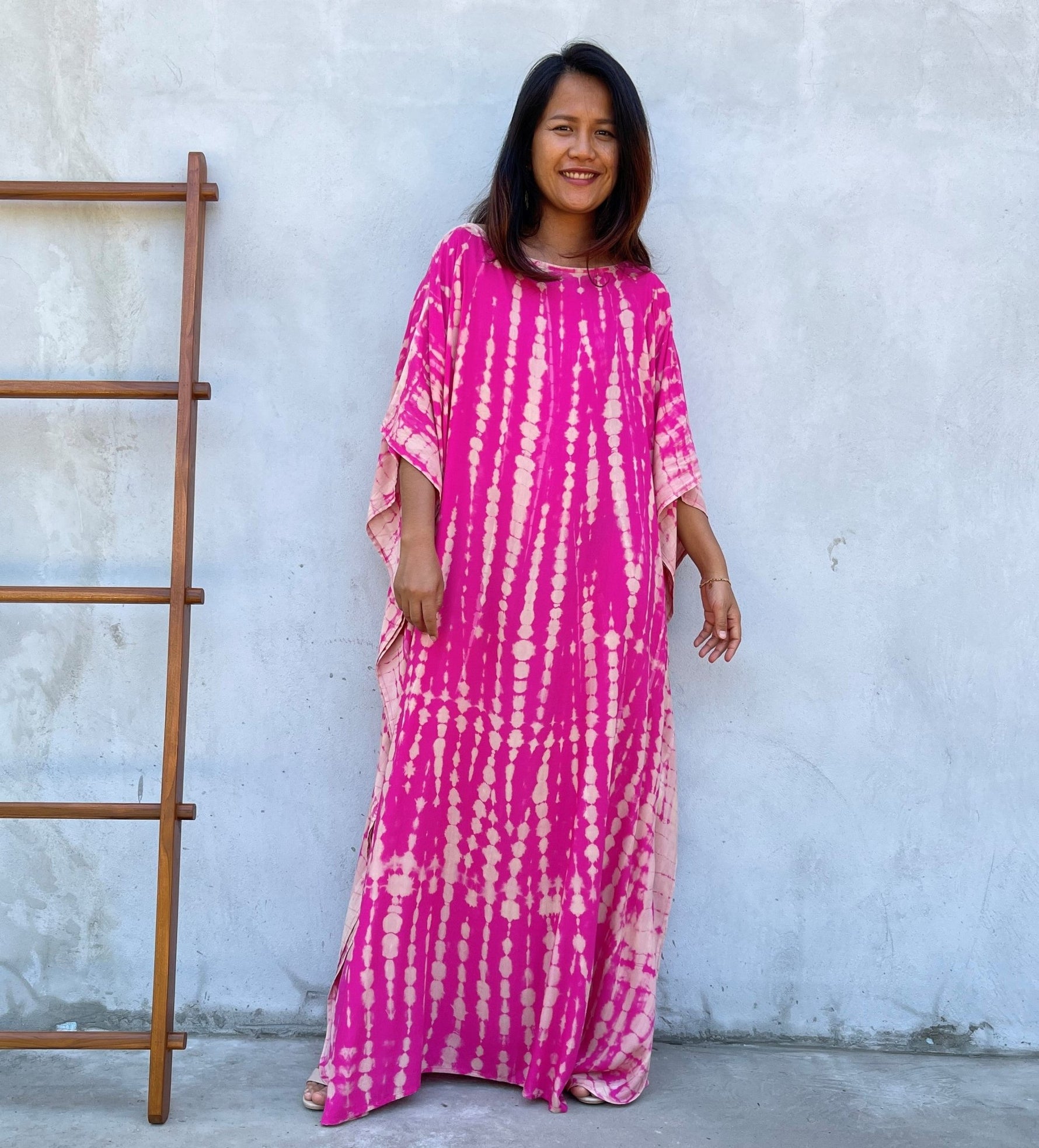 MALA handworks Mia Boat Neck Kaftan in Fuchsia and Pink Tie Dye