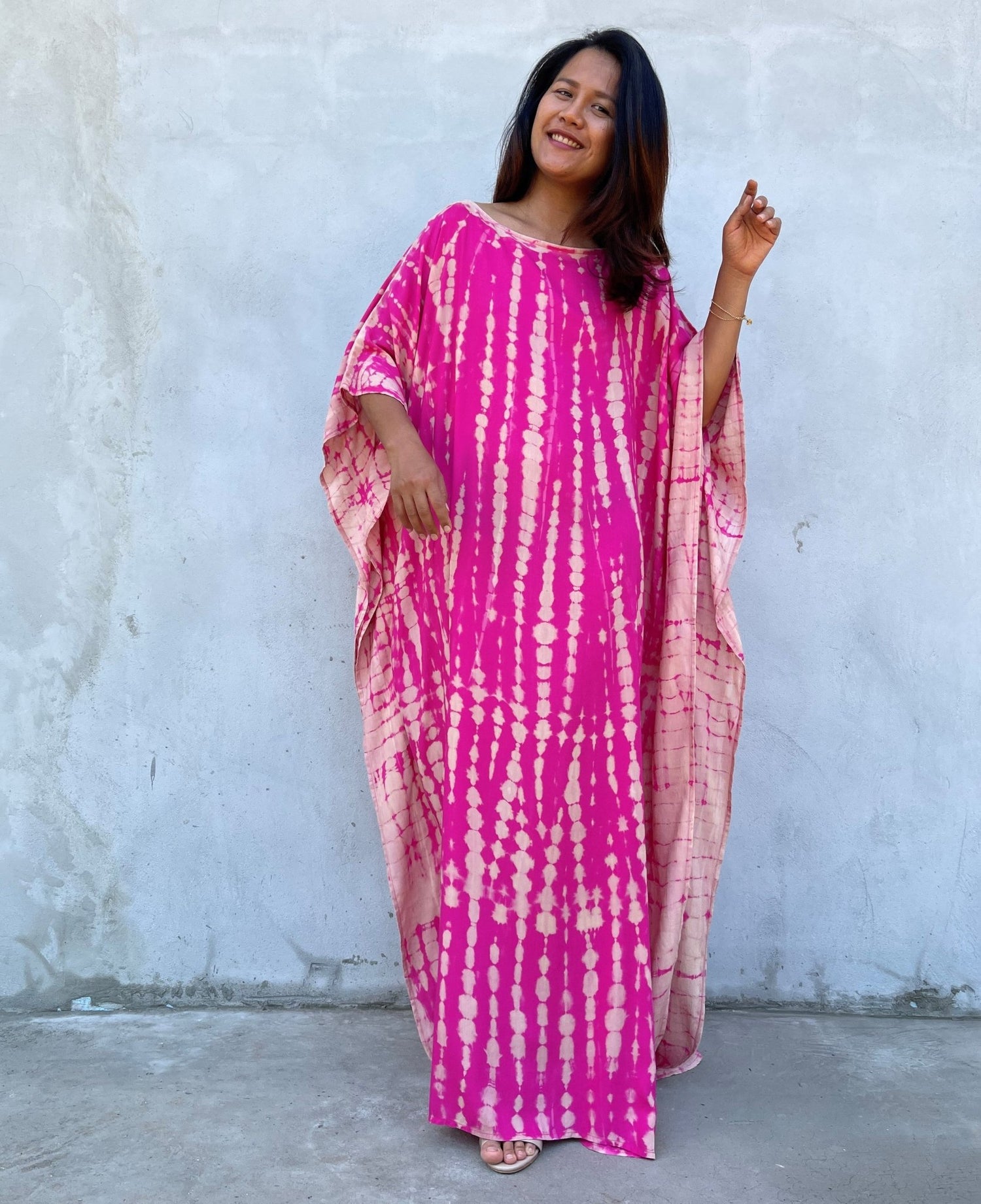 MALA handworks Mia Boat Neck Kaftan in Fuchsia and Pink Tie Dye