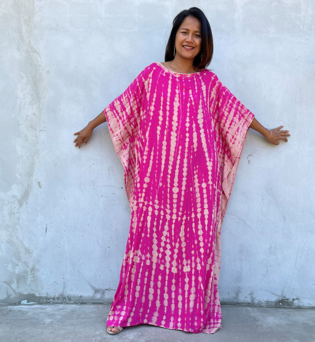 MALA handworks Mia Boat Neck Kaftan in Fuchsia and Pink Tie Dye
