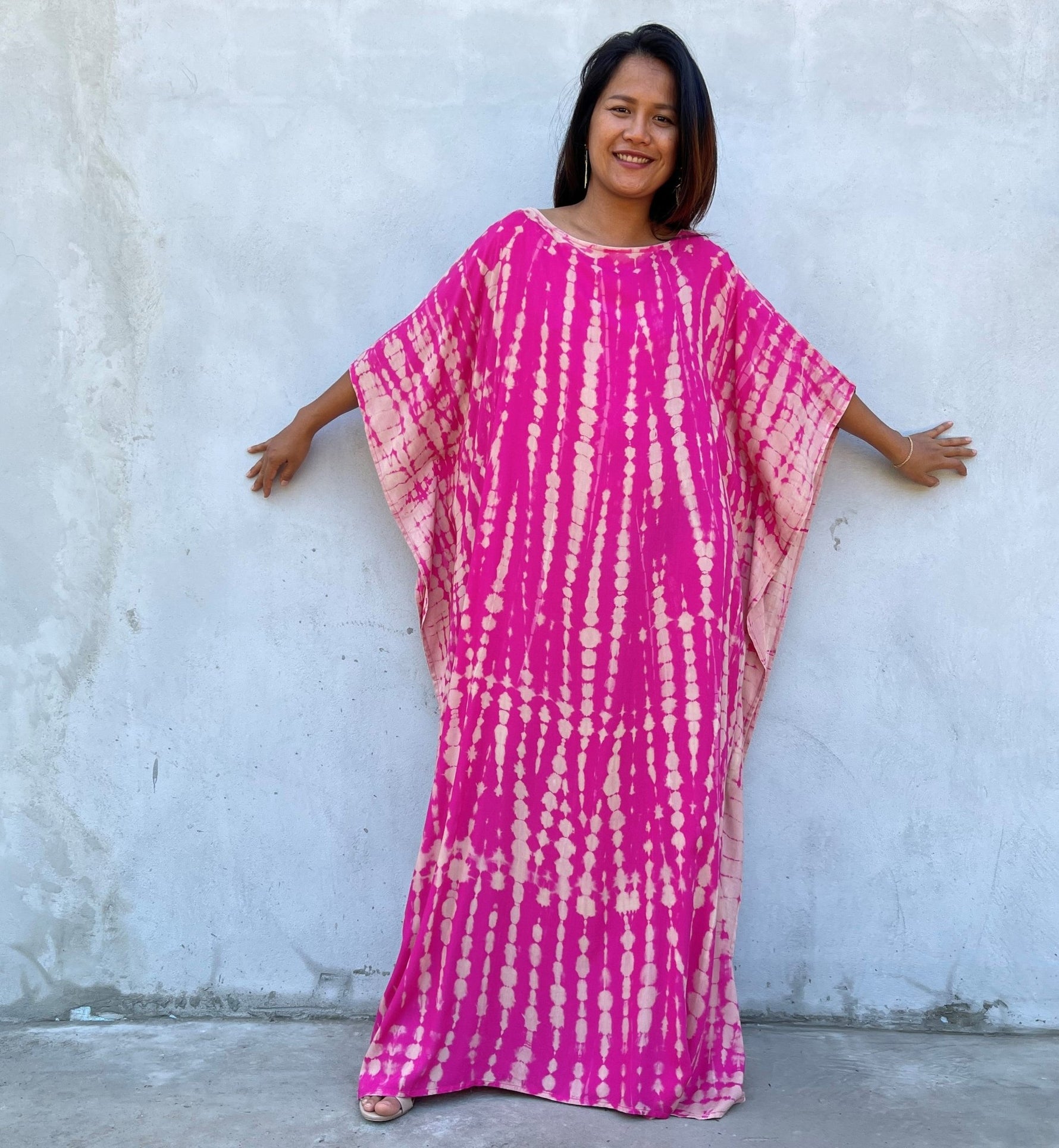 MALA handworks Mia Boat Neck Kaftan in Fuchsia and Pink Tie Dye
