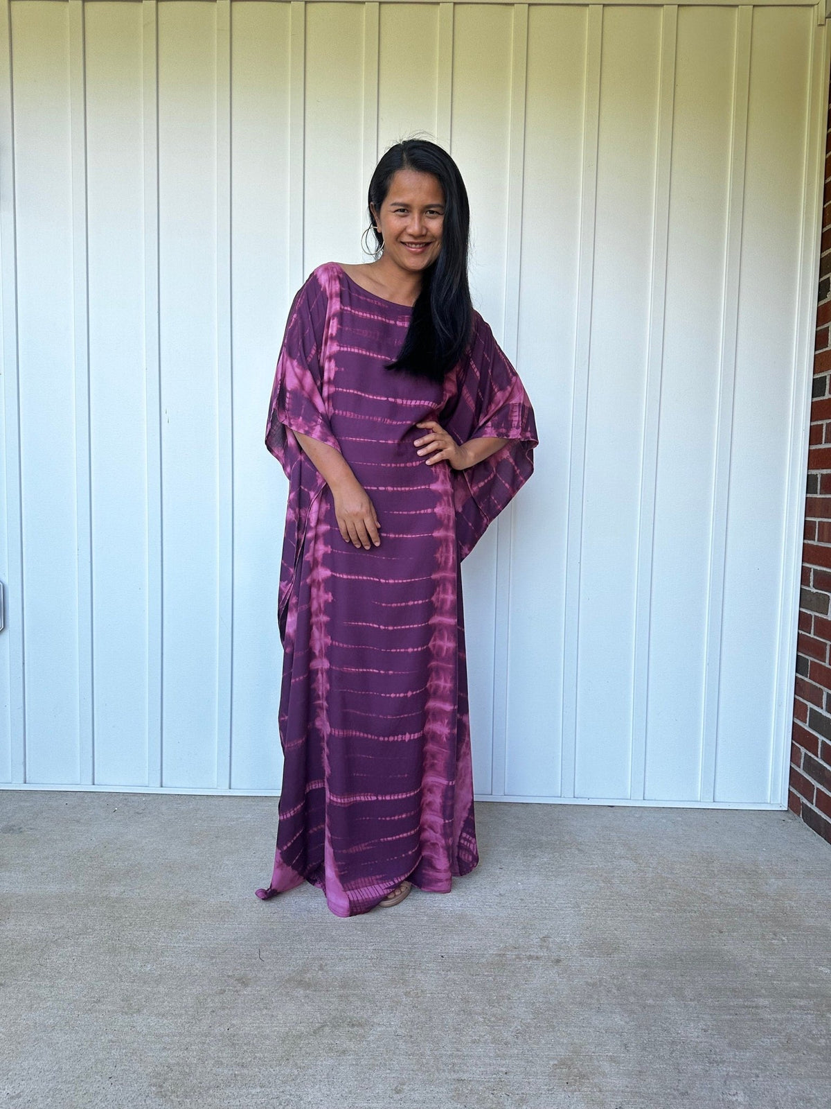 MALA handworks  Mia Boat NeckKaftan in Purple Tie Dye