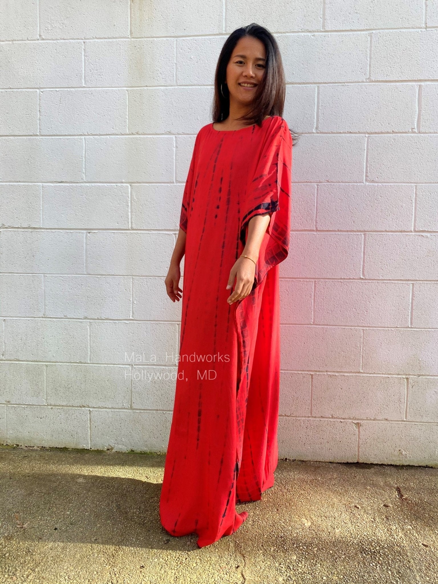 MALA handworks  Mia Boat Neck Kaftan in Red and Black Tie Dye