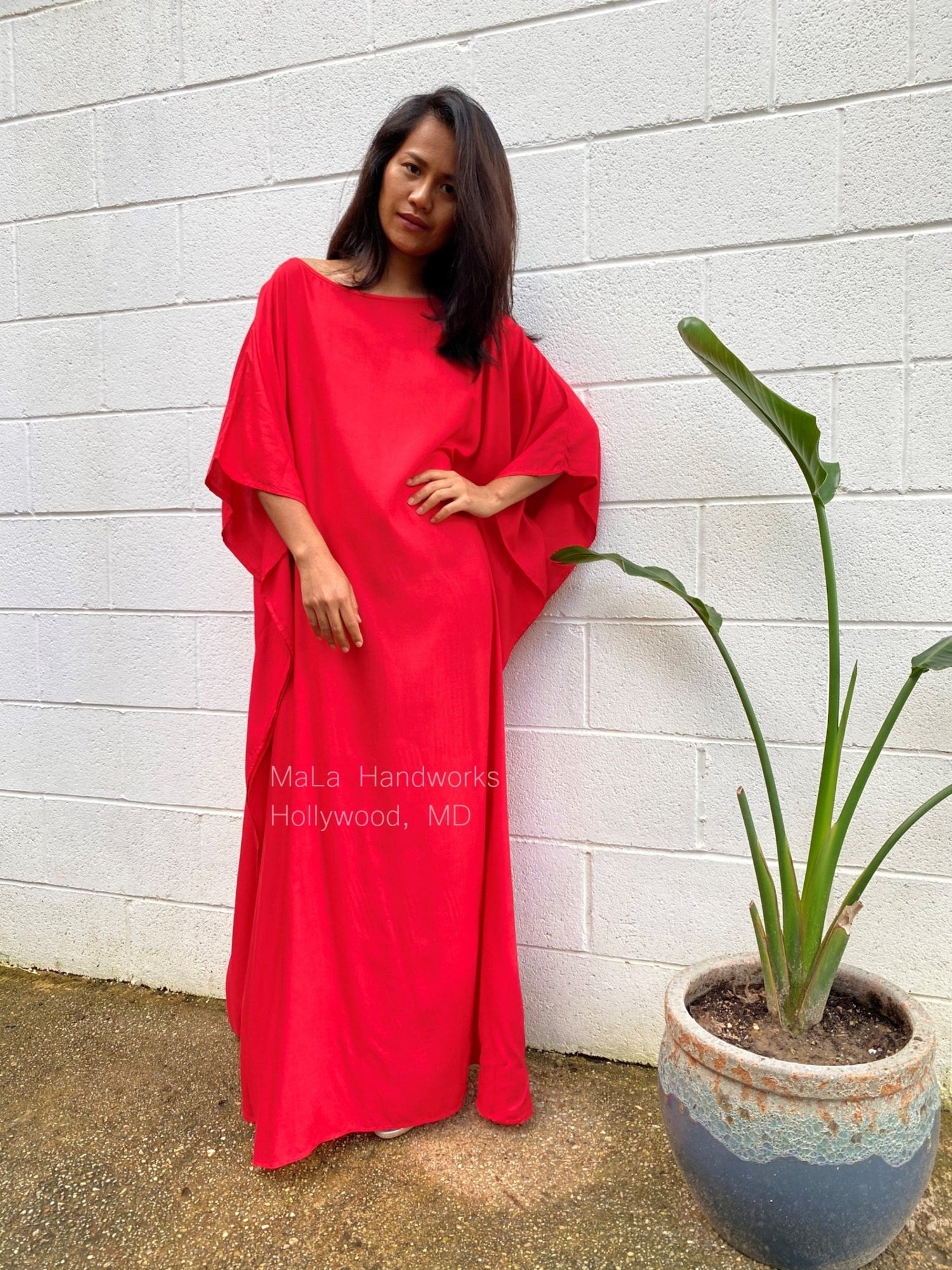 MALA handworks  Mia Boat Neck Kaftan in Red