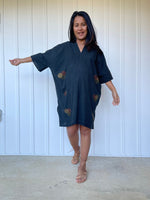MALA handworks Miyu Midi Dress in Black and Hand Embroidery