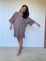 MALA handworks Miyu Midi Dress in Earthy Gray and Hand Embroidery