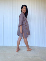 MALA handworks Miyu Midi Dress in Earthy Gray and Hand Embroidery
