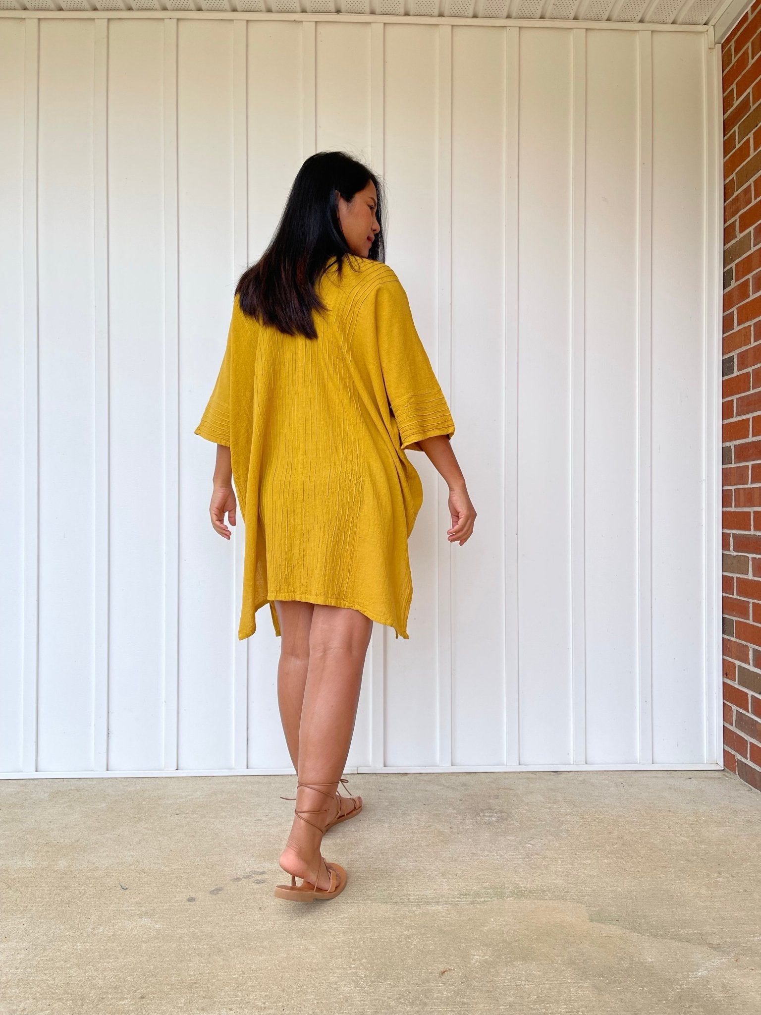 MALA handworks  Miyu Midi Dress in Yellow and Hand Embroidery