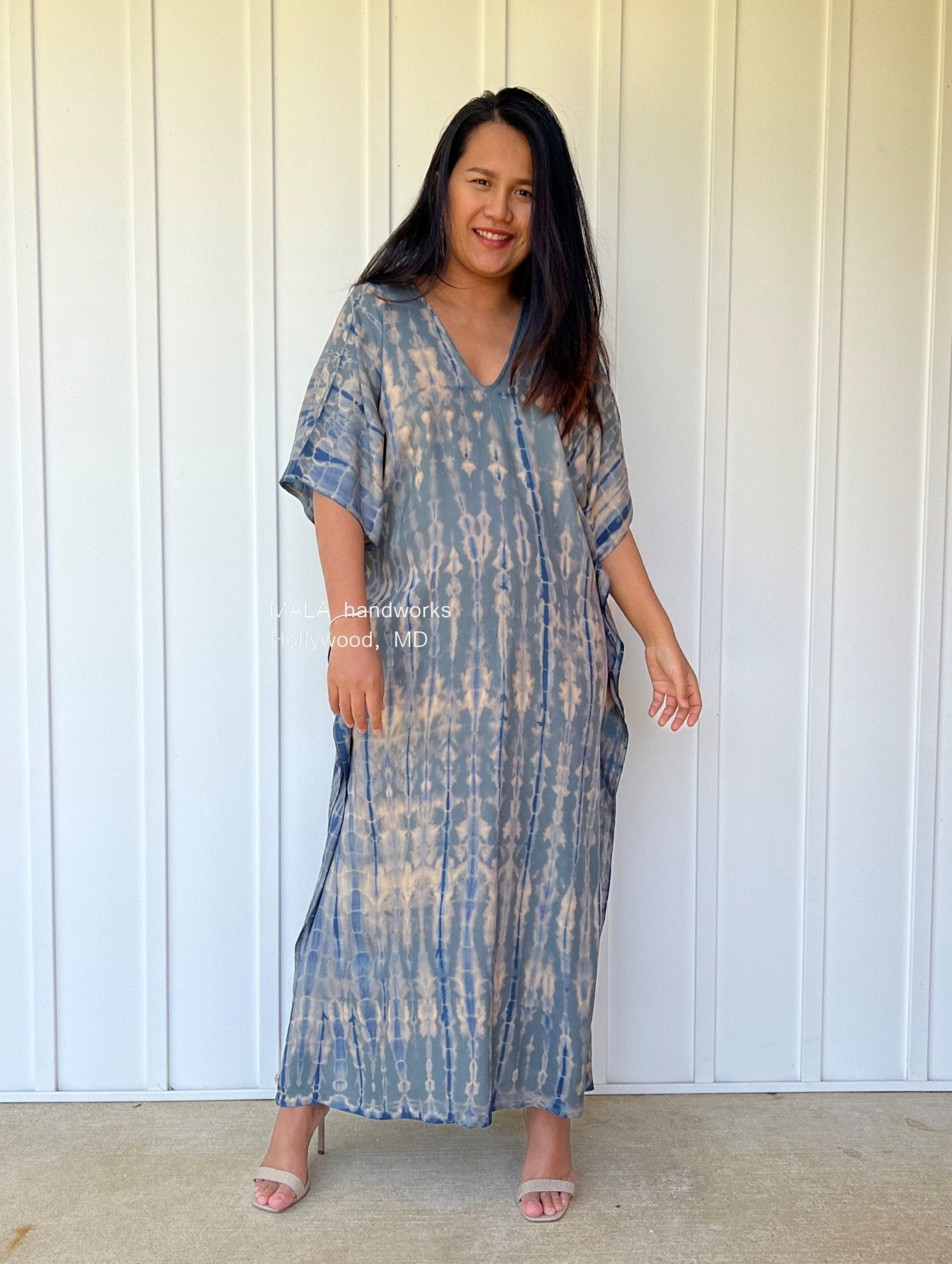 MALA handworks  Nora Kaftan in Gray and Blue Tie Dye