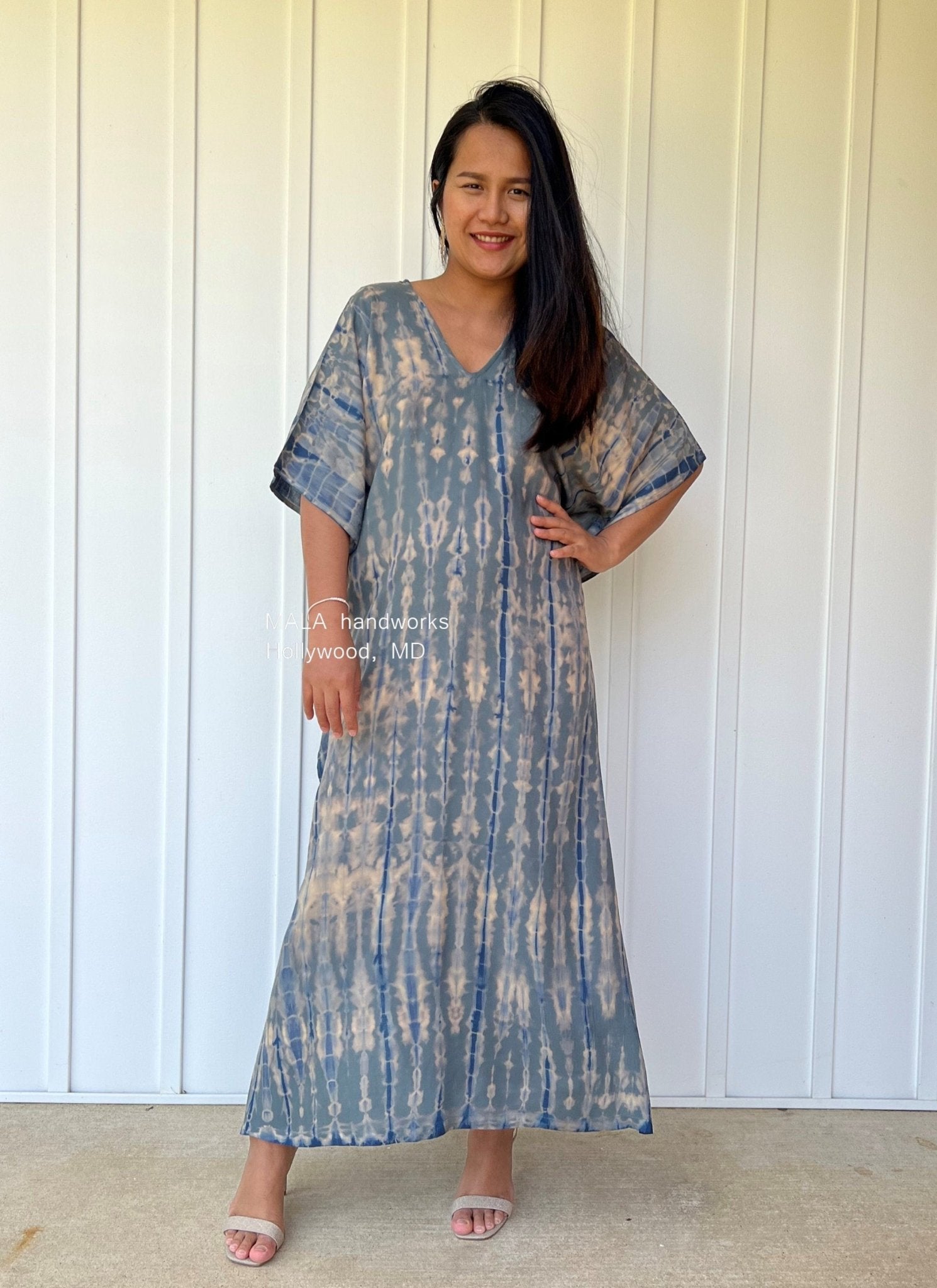MALA handworks  Nora Kaftan in Gray and Blue Tie Dye