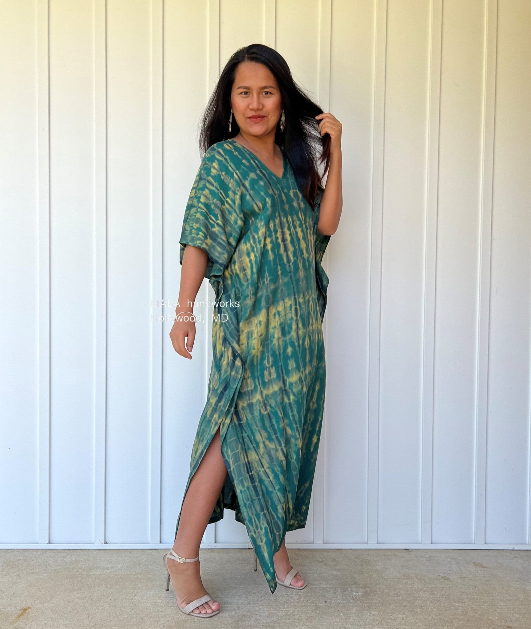 MALA handworks  Nora Kaftan in Green and Black Tie Dye