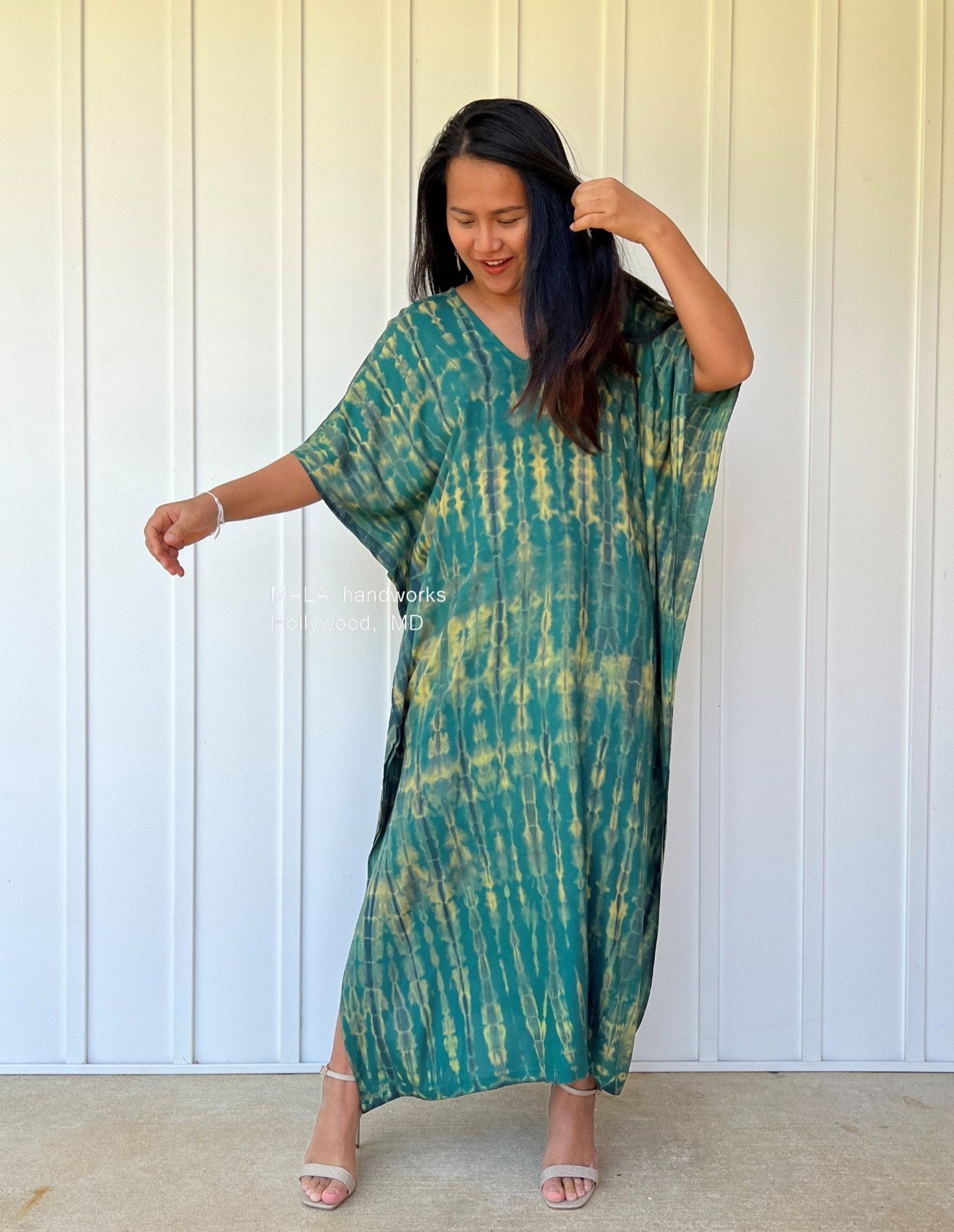 MALA handworks  Nora Kaftan in Green and Black Tie Dye