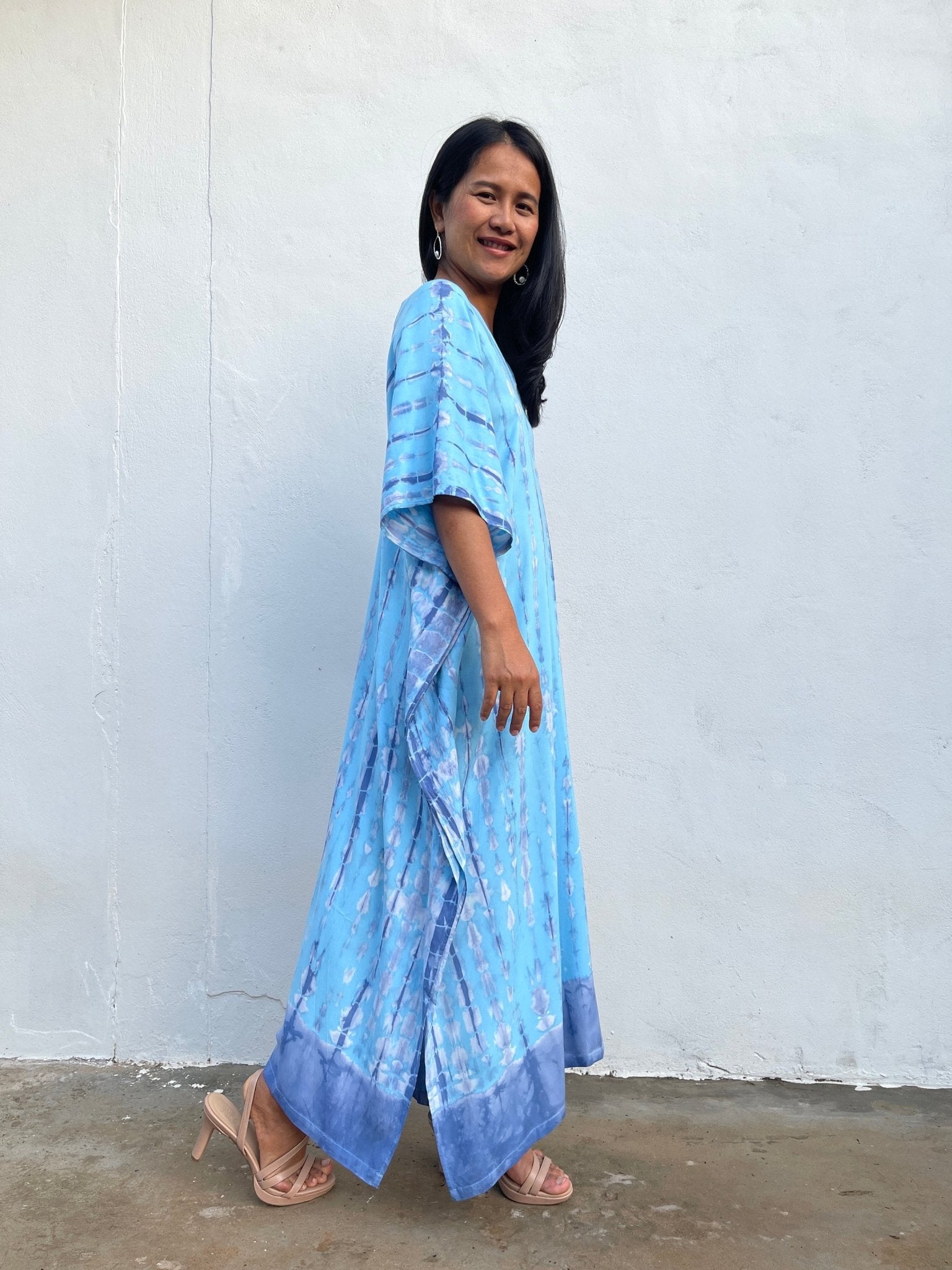 Mala Handworks Nora Kaftan in Light Blue Tie Dye