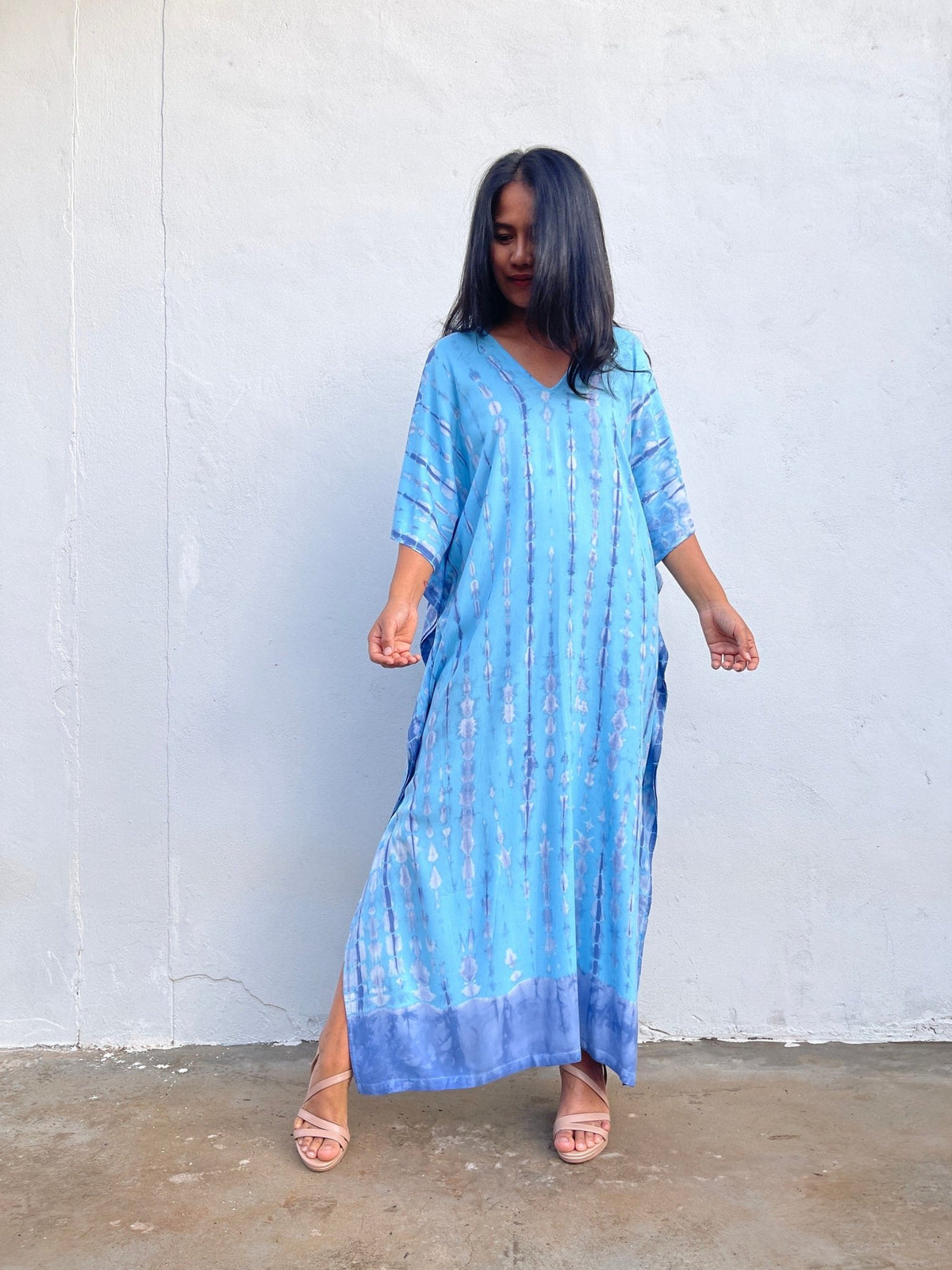 Mala Handworks Nora Kaftan in Light Blue Tie Dye