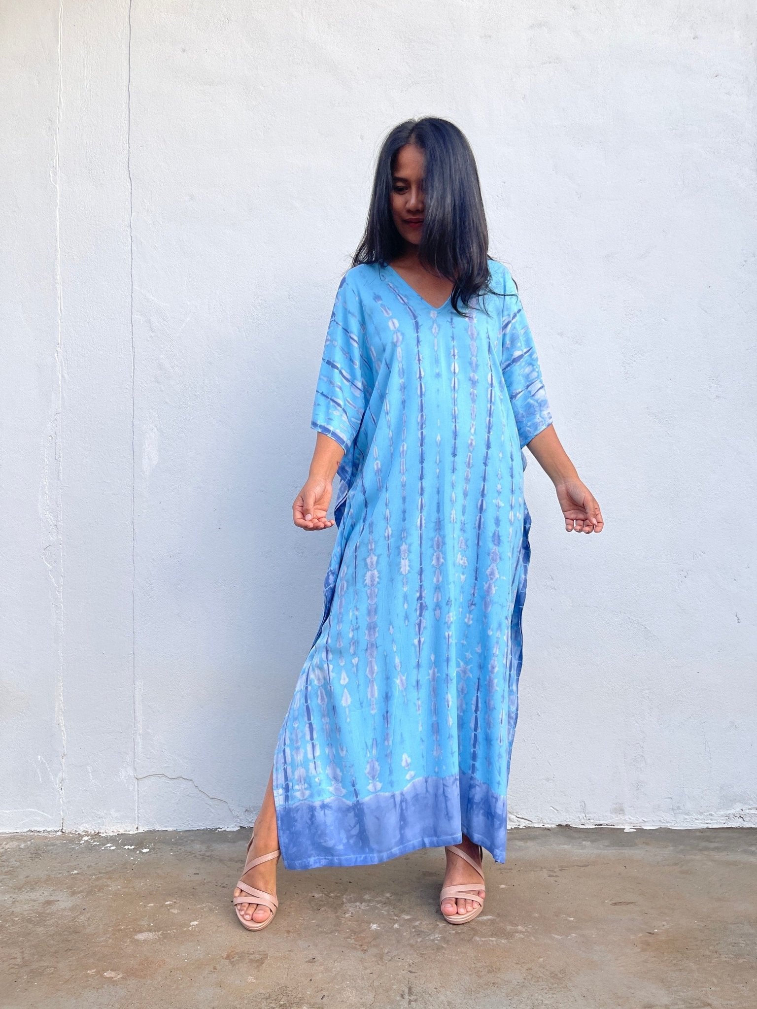 Mala Handworks Nora Kaftan in Light Blue Tie Dye