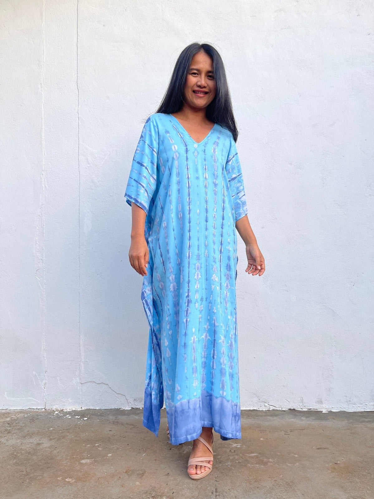 Mala Handworks Nora Kaftan in Light Blue Tie Dye